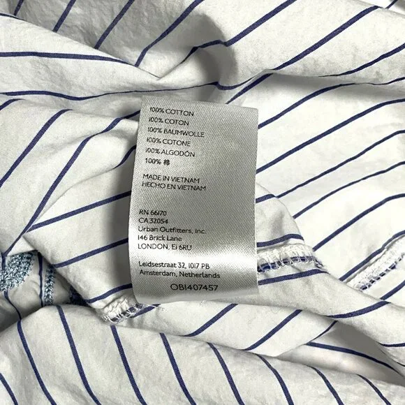Anthropologie Maeve Button Down Shirt White Blue Striped I Love You Size Large L - Picture 10 of 10